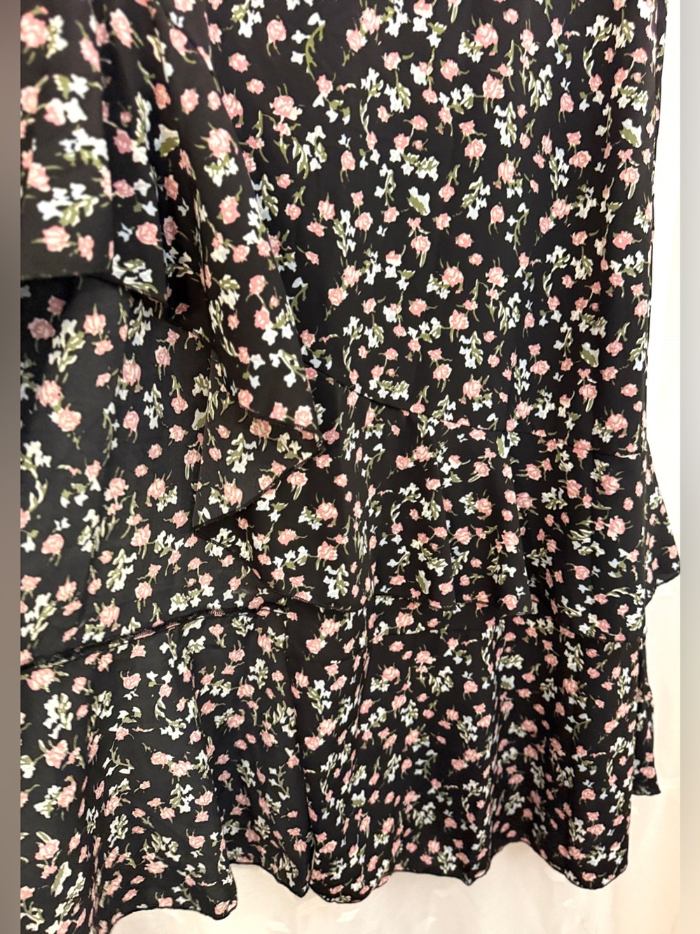 BTFBM Black Floral Wrap Midi Skirt Ruffle Hem Boho Romantic Size Large - Picture 10 of 13